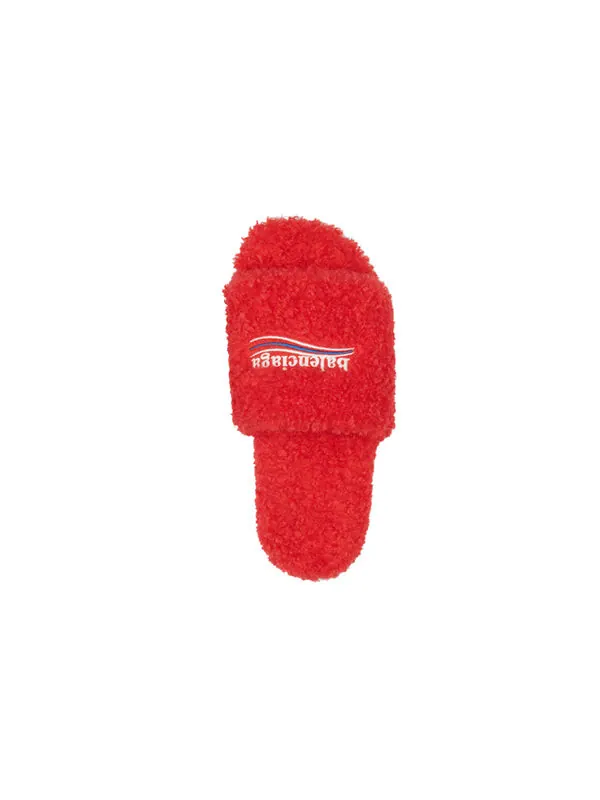Тапочки furry slides 'red' Balenciaga — изображение 3 из 4, красный/белый/красный