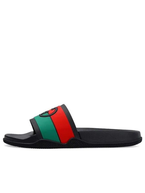 Тапочки slide 'interlocking g - black red green' Gucci