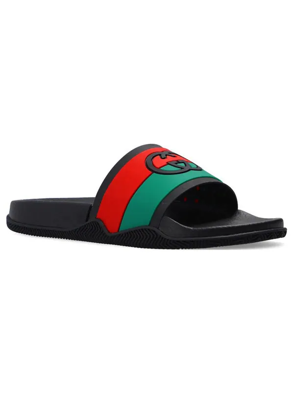 Тапочки slide 'interlocking g - black red green' Gucci — изображение 2 из 4, черный/красный/зеленый