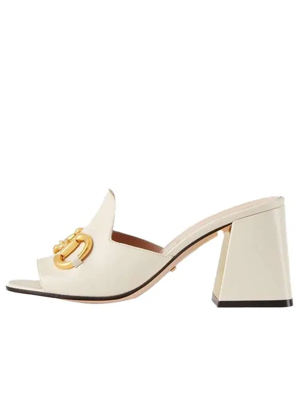 Сандалии slide sandal with horsebit 'white leather' Gucci — изображение 1 из 4, белый