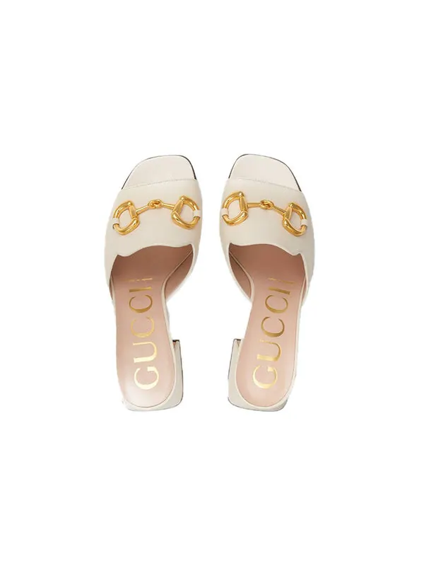 Сандалии slide sandal with horsebit 'white leather' Gucci — изображение 3 из 4, белый