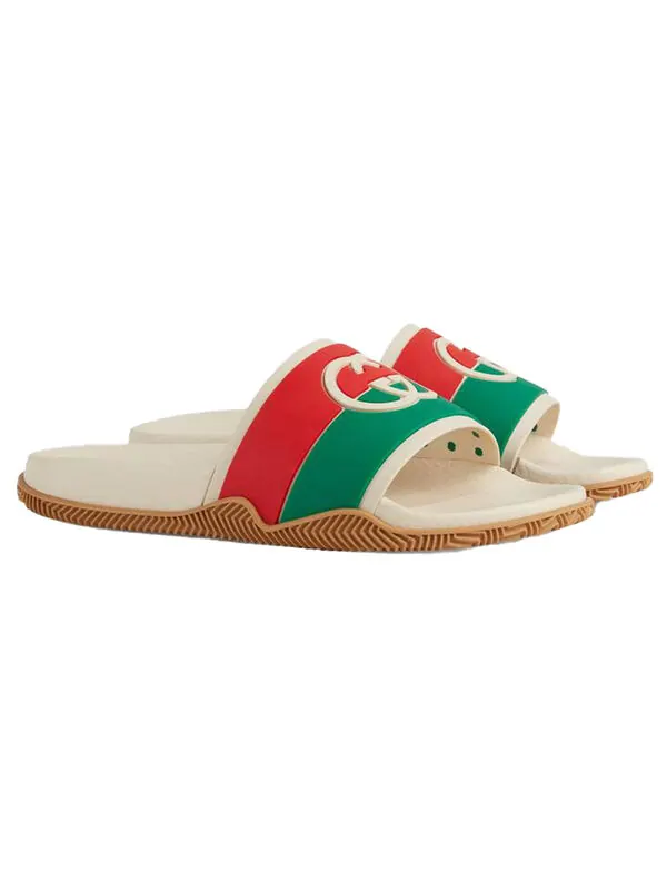 Тапочки slide 'interlocking g - white red green' Gucci — изображение 2 из 4, белый/красный/зеленый