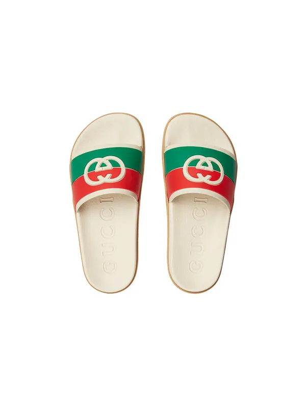 Тапочки slide 'interlocking g - white red green' Gucci — изображение 3 из 4, белый/красный/зеленый