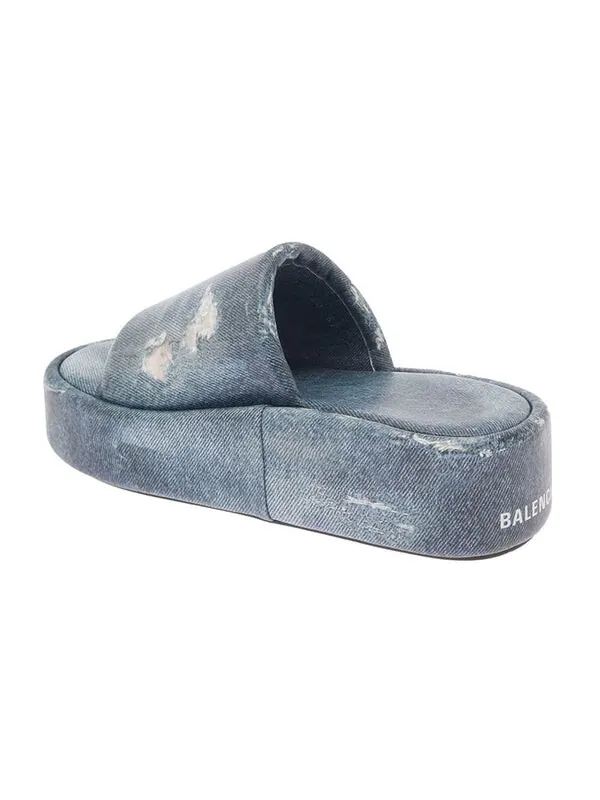 Тапочки rise sandals 'denim print leather' Balenciaga — изображение 3 из 4, синий/белый