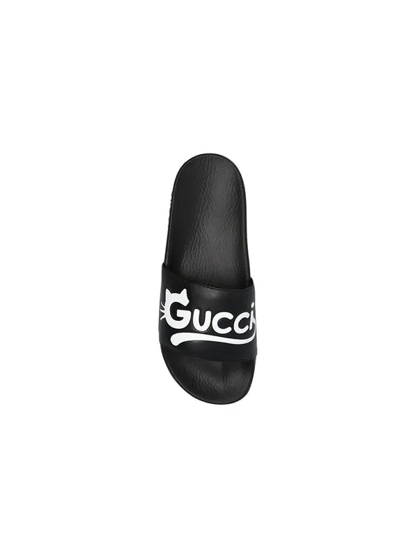 Тапочки pursuit cat leather pool slide 'black' Gucci — изображение 2 из 4, черный/белый