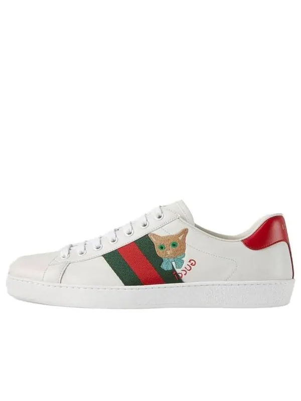 Кроссовки ace low ' cat' Gucci — изображение 1 из 4, белый/зеленый/красный