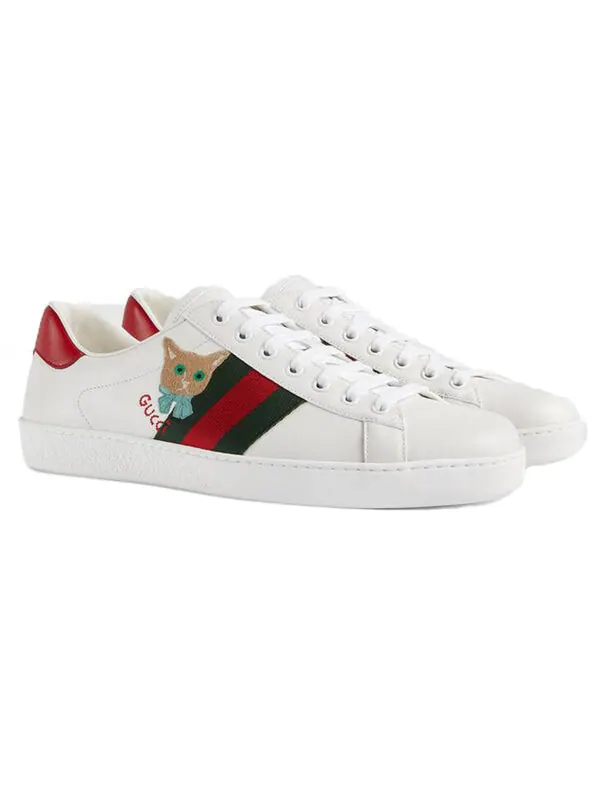 Кроссовки ace low ' cat' Gucci — изображение 2 из 4, белый/зеленый/красный