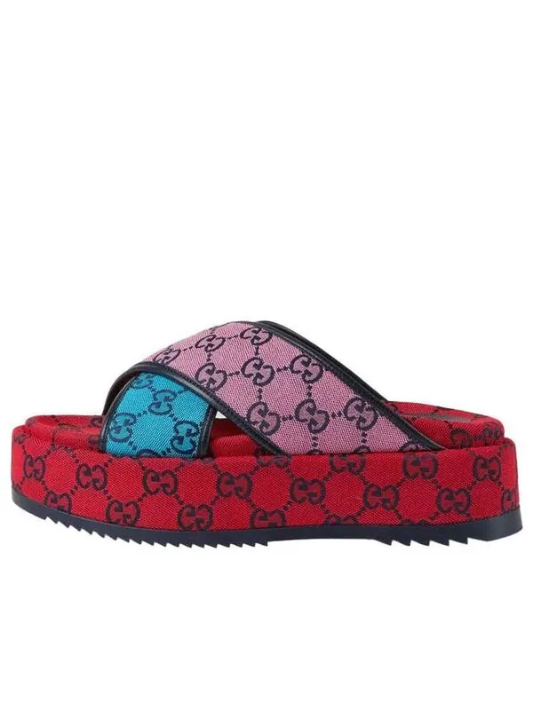 Сандалии gg platform sandal 'multicolor' Gucci — изображение 1 из 4, красный/синий/розовый