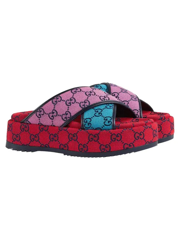 Сандалии gg platform sandal 'multicolor' Gucci — изображение 2 из 4, красный/синий/розовый