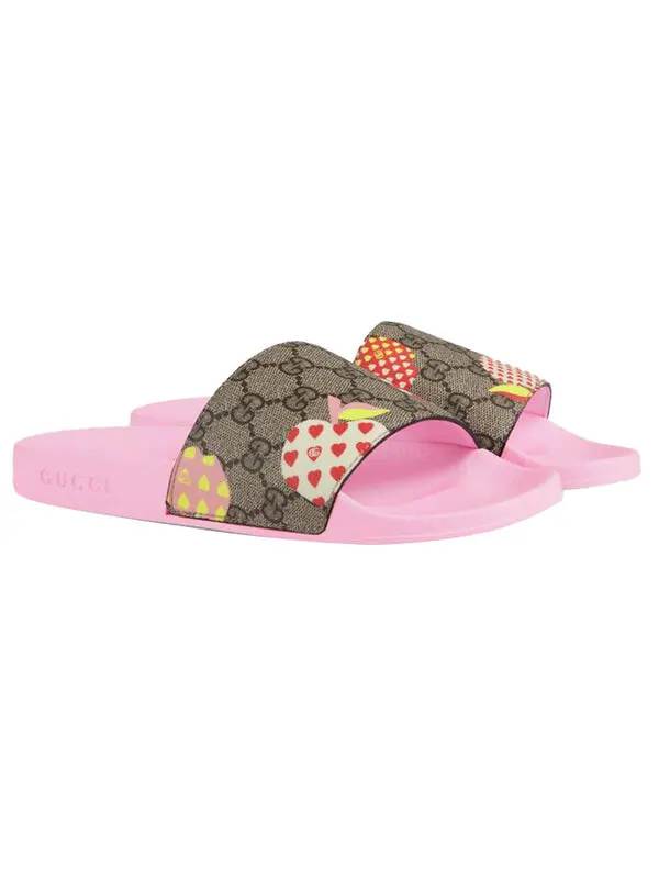 Тапочки slide les pommes slide sandal 'light pink' Gucci — изображение 2 из 4, светлый розовый/бежевый