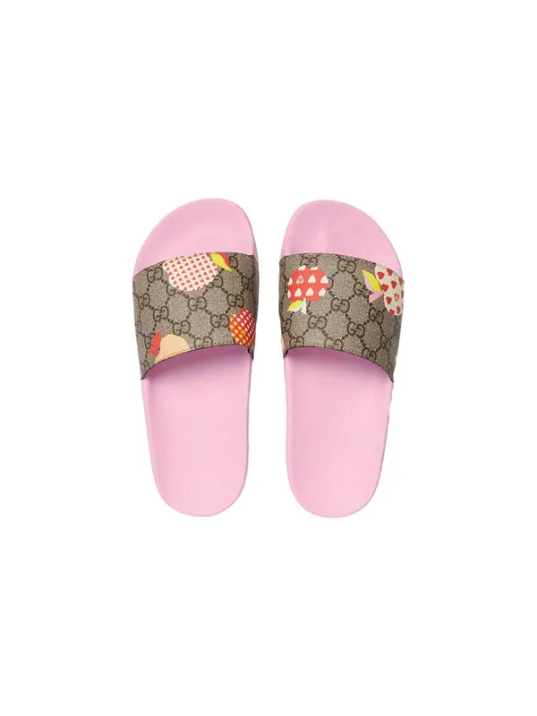 Тапочки slide les pommes slide sandal 'light pink' Gucci — изображение 3 из 4, светлый розовый/бежевый