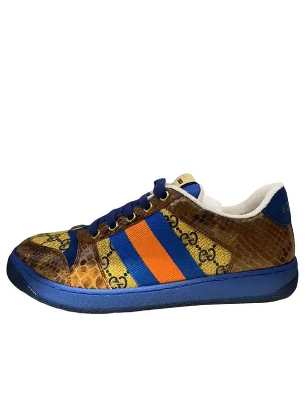 Кроссовки screener low-top sneakers 'blue brown' Gucci — изображение 1 из 1, синий/коричневый/желтый