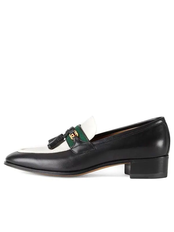 Кроссовки loafer with web and interlocking g 'black white' Gucci — изображение 1 из 4, черный/белый