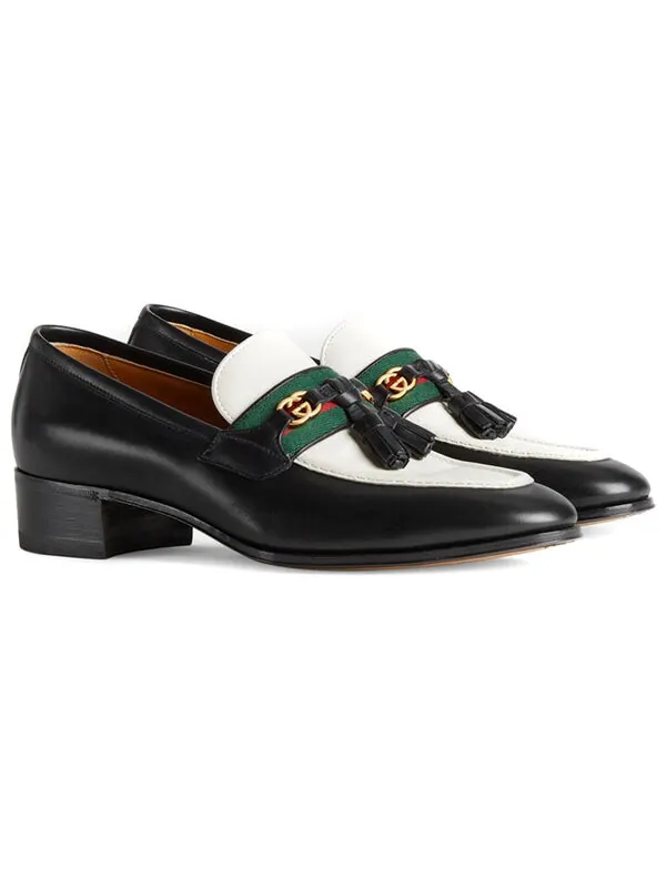 Кроссовки loafer with web and interlocking g 'black white' Gucci — изображение 2 из 4, черный/белый