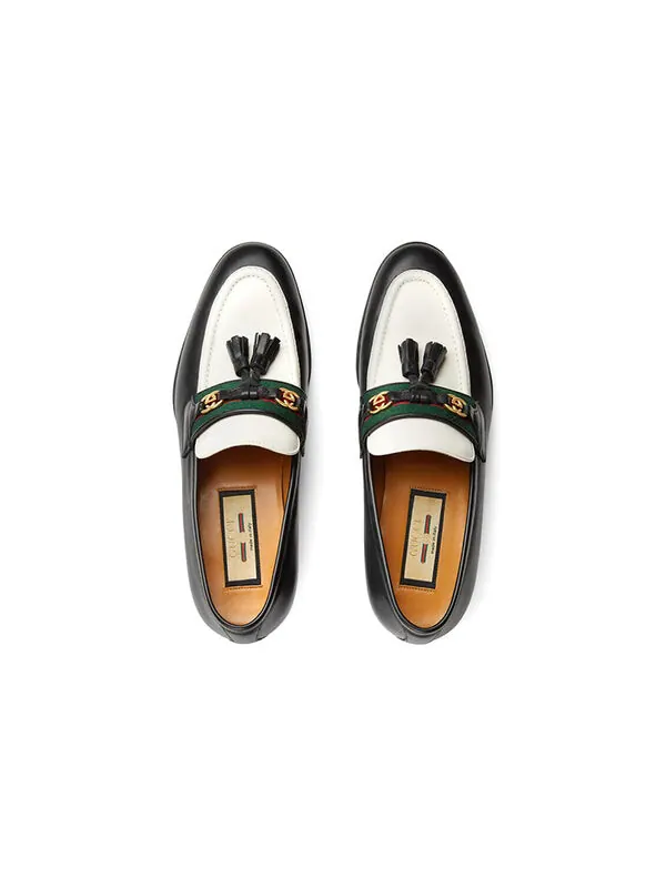 Кроссовки loafer with web and interlocking g 'black white' Gucci — изображение 3 из 4, черный/белый