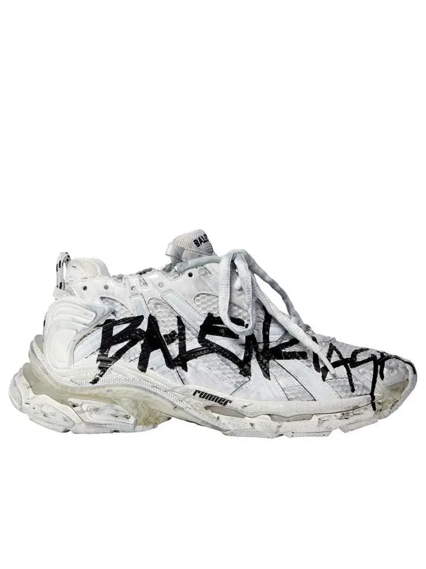 Мужские кроссовки с принтом Graffiti Balenciaga Runner — изображение 2 из 7, белый