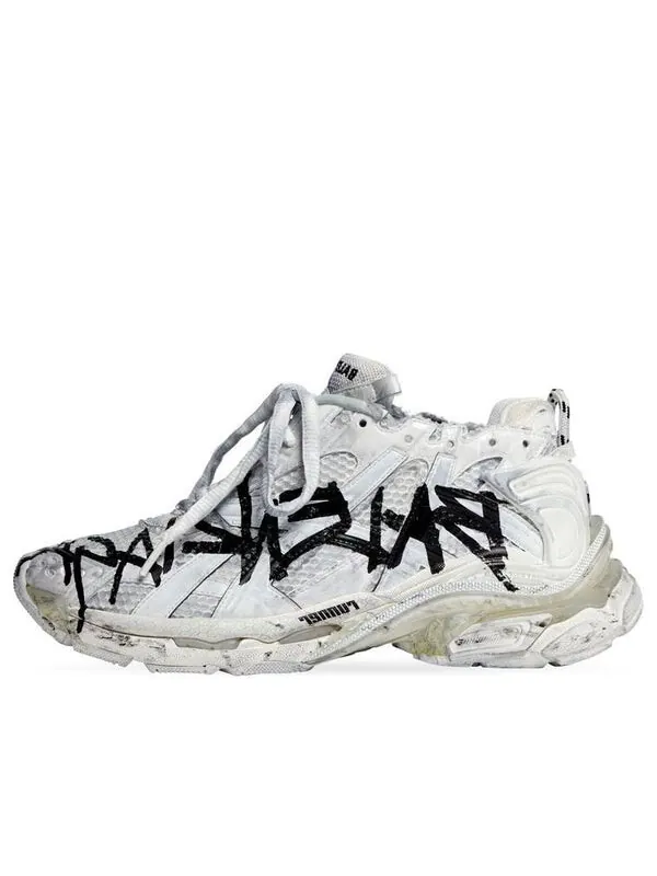 Кроссовки runner graffiti sneakers 'black and white mesh and nylon' Balenciaga — изображение 1 из 4, белый/черный