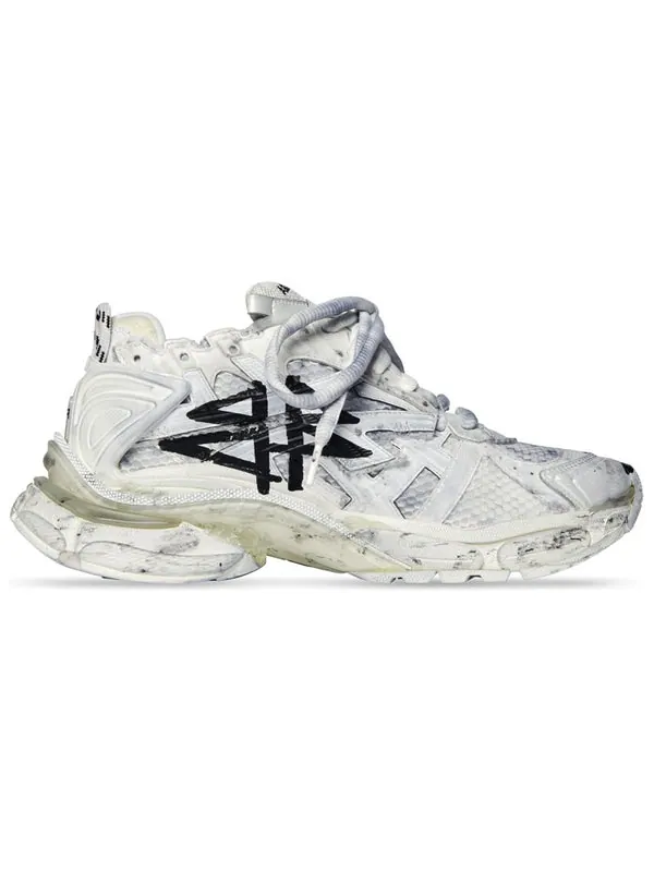 Кроссовки runner graffiti sneakers 'black and white mesh and nylon' Balenciaga — изображение 2 из 4, белый/черный
