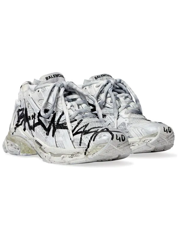 Кроссовки runner graffiti sneakers 'black and white mesh and nylon' Balenciaga — изображение 3 из 4, белый/черный