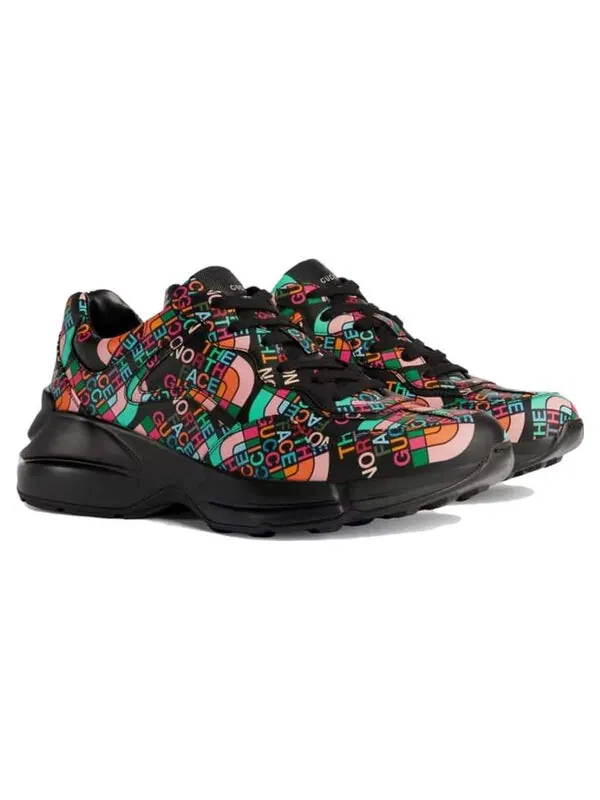 Кроссовки the north face x rhyton 'allover logo black' Gucci — изображение 2 из 4, черный/мульти