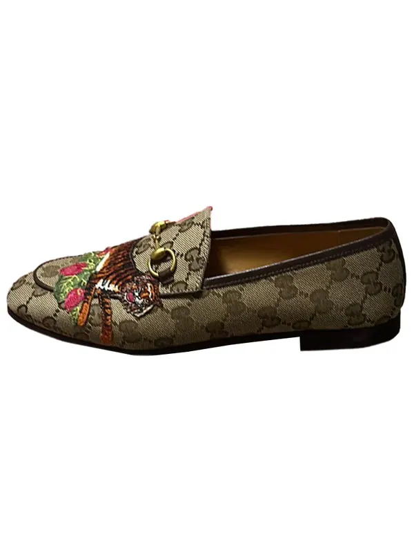 Кроссовки embroidered round toe loafer 'beige' Gucci — изображение 2 из 3, бежевый