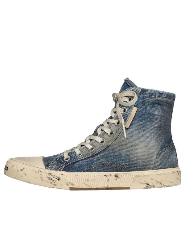 Кроссовки paris high top sneakers 'blue destroyed denim and rubber' Balenciaga — изображение 1 из 4, синий/белый/черный