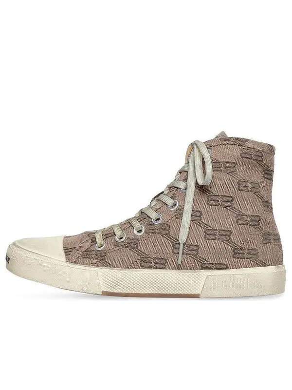 Кроссовки paris high top sneakers 'tan bb monogram cotton and white rubber' Balenciaga — изображение 1 из 4