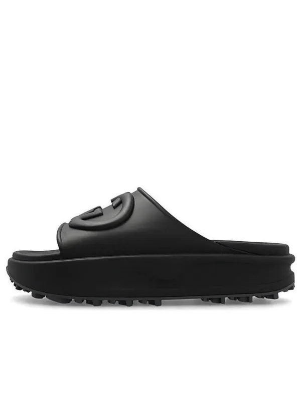 Сандалии interlocking g slide sandal 'black rubber' Gucci — изображение 1 из 4, черный