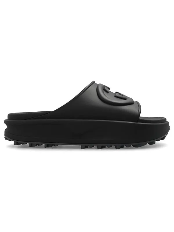 Сандалии interlocking g slide sandal 'black rubber' Gucci — изображение 2 из 4, черный