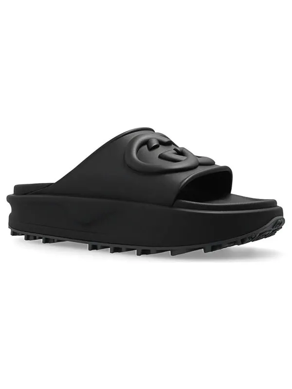 Сандалии interlocking g slide sandal 'black rubber' Gucci — изображение 3 из 4, черный