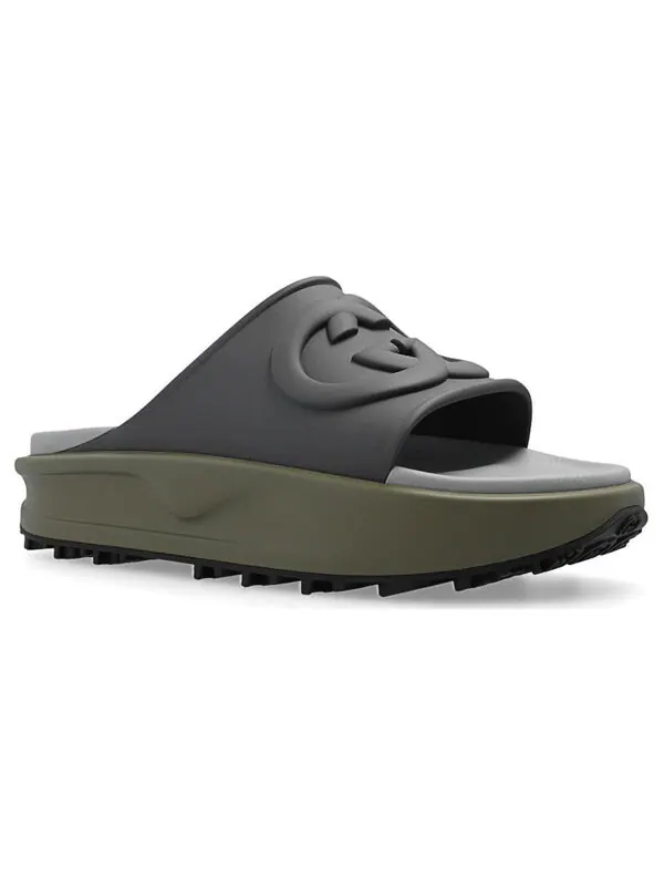 Тапочки interlocking g slide 'dark grey khaki' Gucci — изображение 3 из 4, серый
