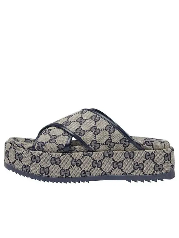 Сандалии gg platform slide sandal 'gg motif - beige blue' Gucci — изображение 1 из 4, бежевый/синий