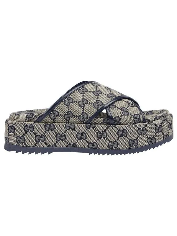 Сандалии gg platform slide sandal 'gg motif - beige blue' Gucci — изображение 2 из 4, бежевый/синий