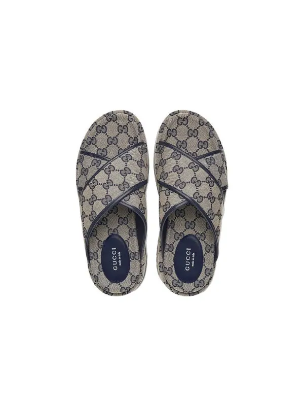 Сандалии gg platform slide sandal 'gg motif - beige blue' Gucci — изображение 4 из 4, бежевый/синий