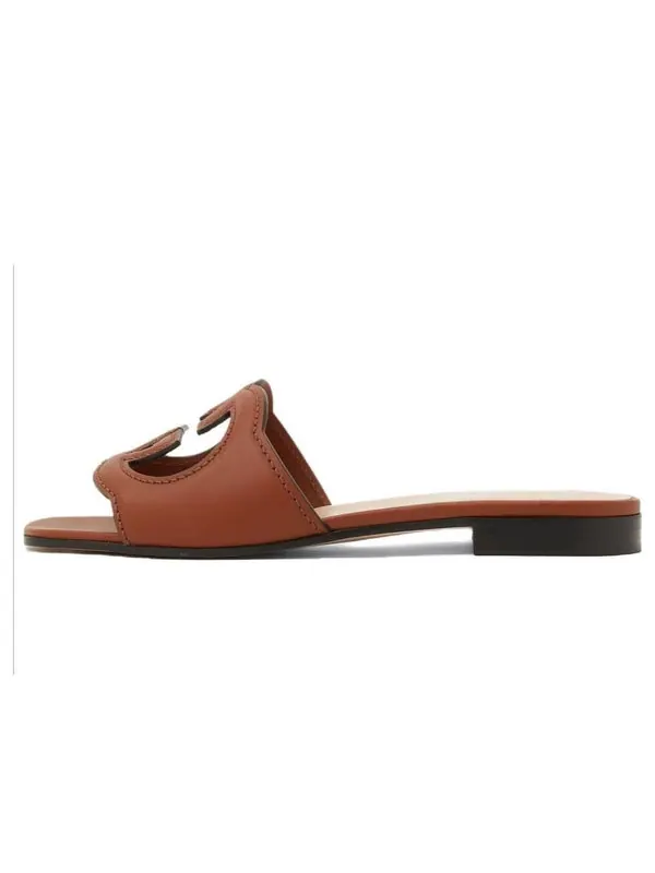 Сандалии interlocking g cut-out slide sandal 'brown leather' Gucci — изображение 1 из 1, коричневый