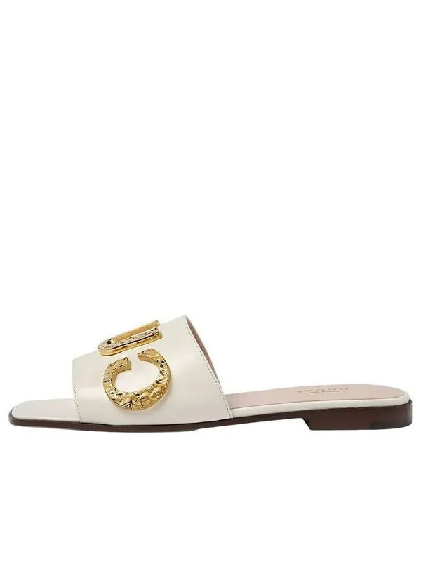 Сандалии cara grained leather slip-on sandal 'off-white' Gucci — изображение 1 из 4, белый