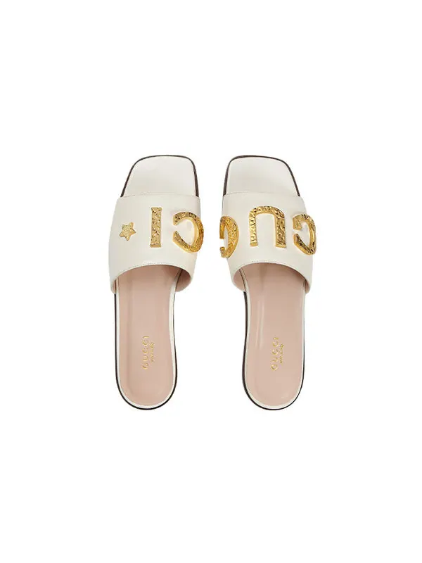 Сандалии cara grained leather slip-on sandal 'off-white' Gucci — изображение 3 из 4, белый