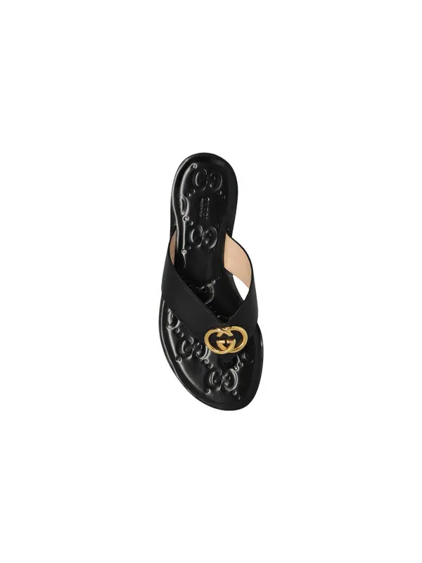 Сандалии interlocking g thong sandal 'black leather' Gucci — изображение 4 из 4, черный