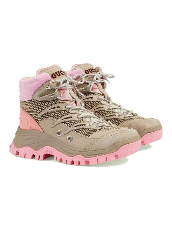 Кроссовки lace-up ankle boot 'beige pink' Gucci — изображение 2 из 2, бежевый/розовый