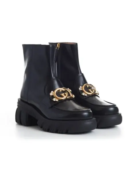 Кроссовки mid heel ankle boot with belt 'black leather' Gucci — изображение 2 из 2, черный