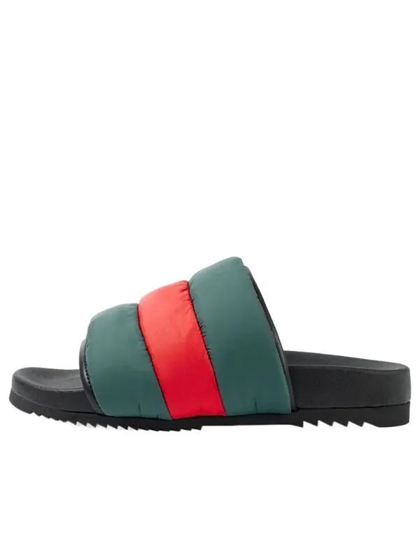 Тапочки padded web slide sandals 'green and red nylon' Gucci