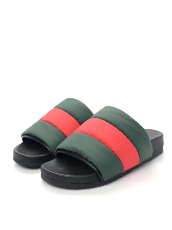 Тапочки padded web slide sandals 'green and red nylon' Gucci — изображение 2 из 4, черный/красный/зеленый