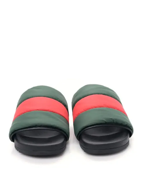 Тапочки padded web slide sandals 'green and red nylon' Gucci — изображение 3 из 4, черный/красный/зеленый