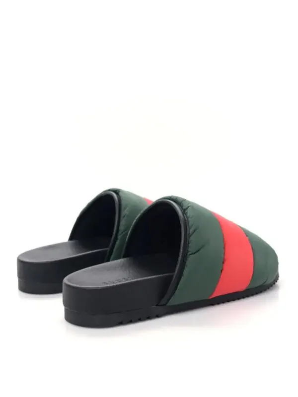 Тапочки padded web slide sandals 'green and red nylon' Gucci — изображение 4 из 4, черный/красный/зеленый