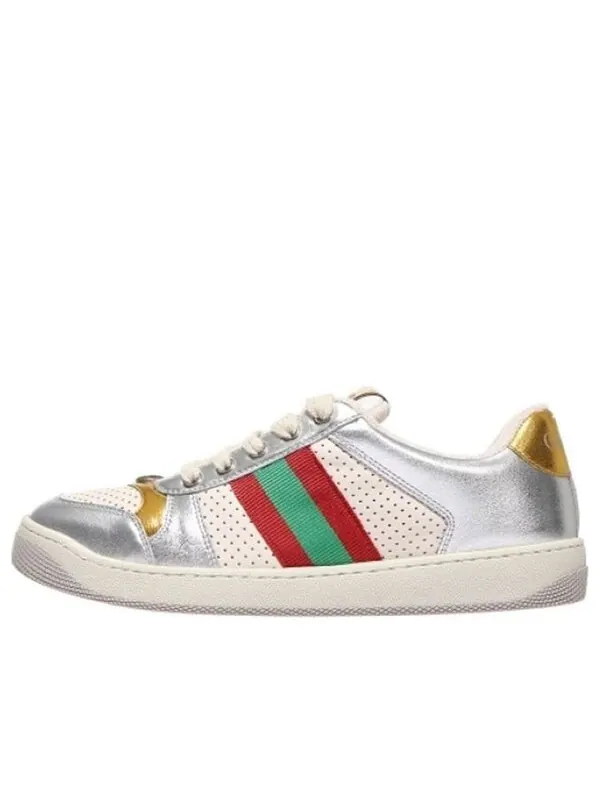Кроссовки screener metallic calfskin web 'silver gold' Gucci — изображение 1 из 4, серебристый/золотистый