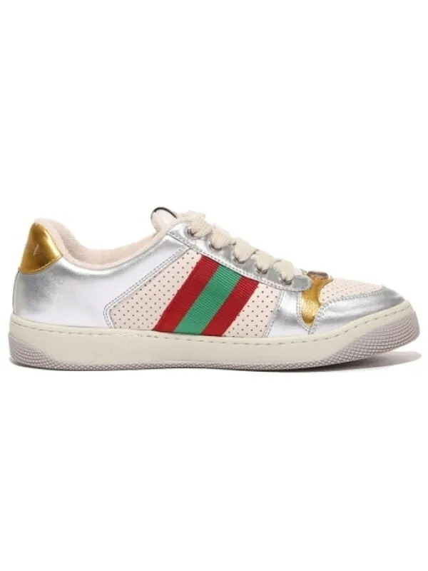 Кроссовки screener metallic calfskin web 'silver gold' Gucci — изображение 2 из 4, серебристый/золотистый