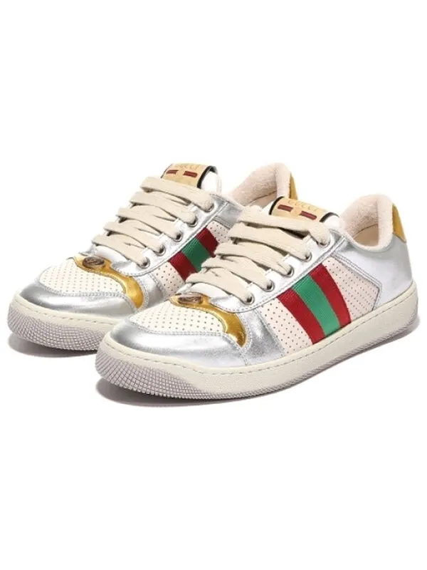 Кроссовки screener metallic calfskin web 'silver gold' Gucci — изображение 3 из 4, серебристый/золотистый