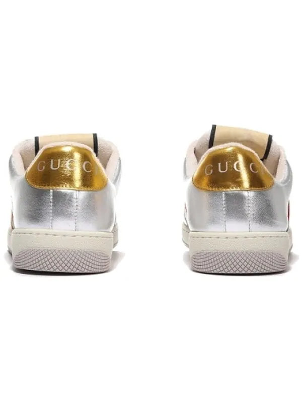 Кроссовки screener metallic calfskin web 'silver gold' Gucci — изображение 4 из 4, серебристый/золотистый
