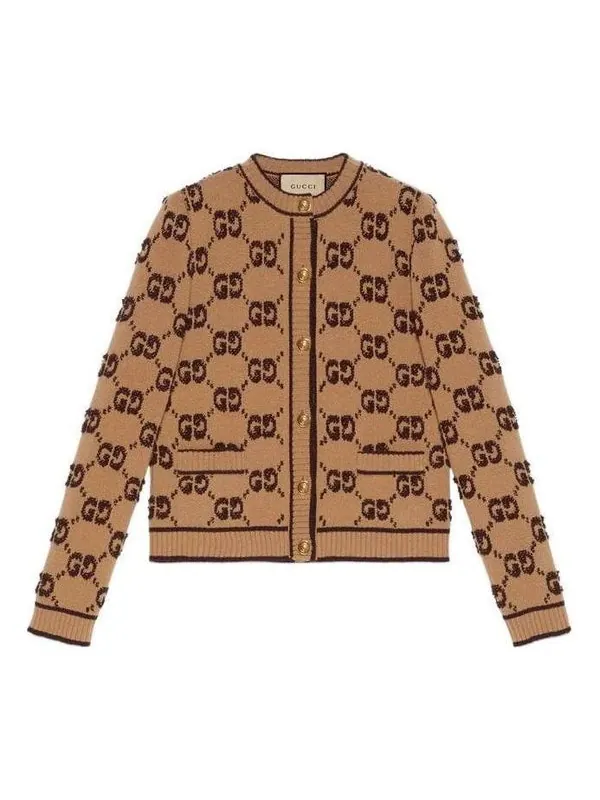 Кроссовки gg wool boucle jacquard cardigan Gucci — изображение 1 из 1, бежевый