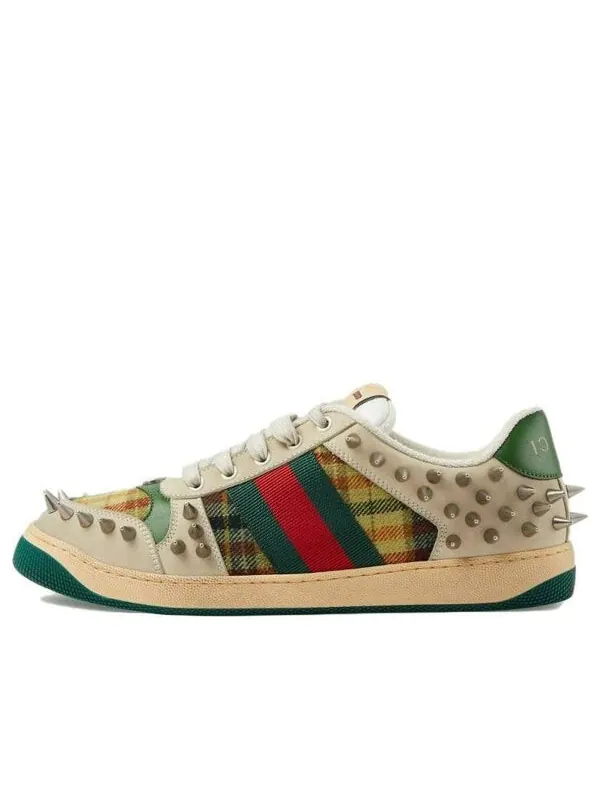 Кроссовки screener gg leather sneakers 'beige metallic silver green' Gucci — изображение 1 из 4